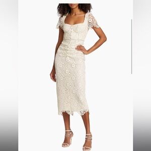 NEW self-portrait Lace & Crystal Midi Dress Crème (size 4)
